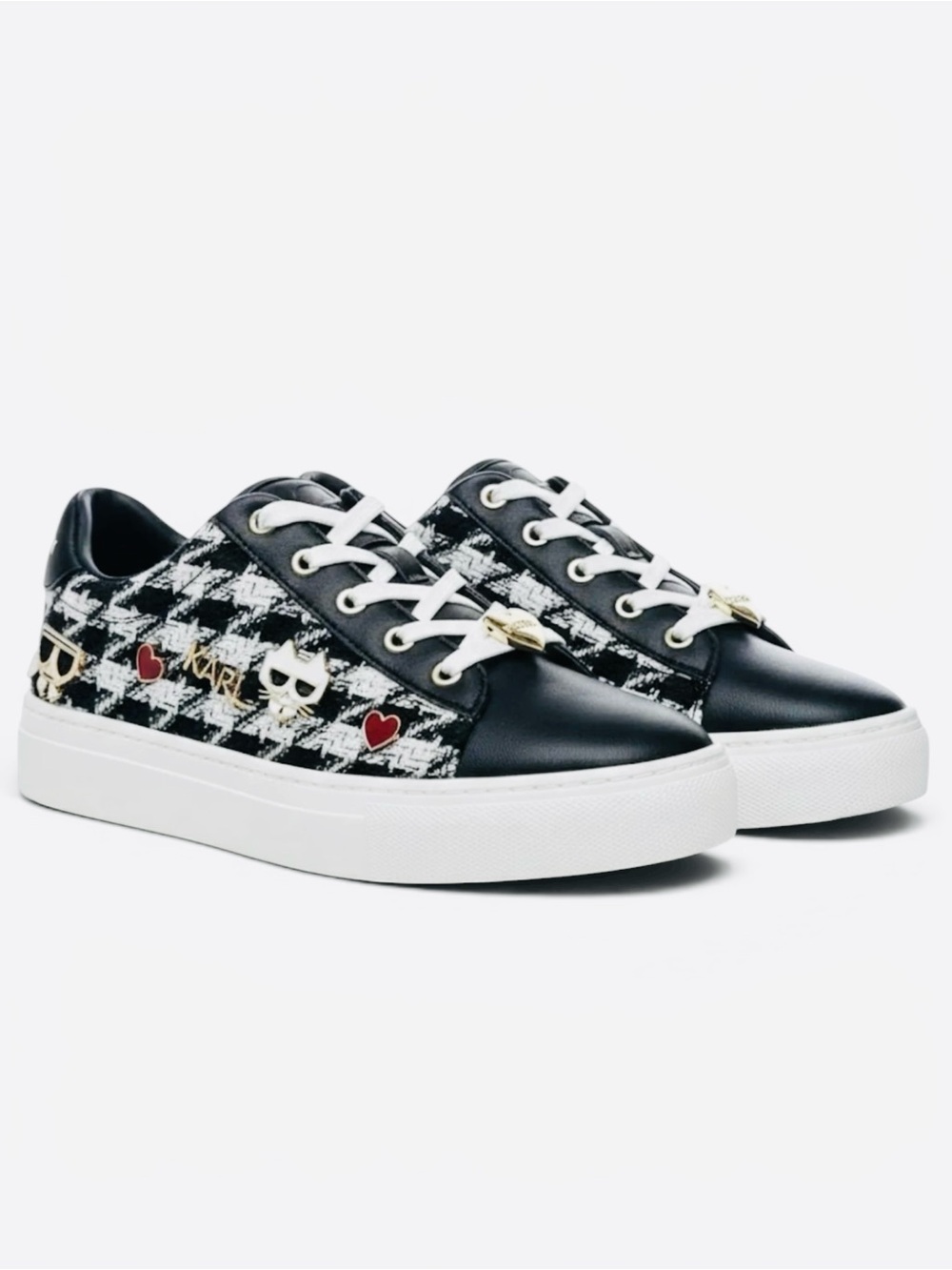 KARL LAGERFELD PARIS CATE PINS Houndstooth print Logo Sneakers - Picture 4 of 12